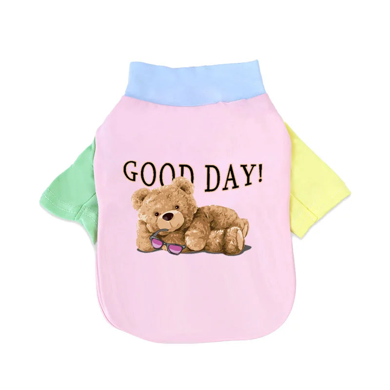 1 PC Pet T-Shirt, Cats & Dogs Soft Pure Cotton Teddy Bear Dopamine Vest. Shih Tzu, Siamese Cat Little Pet Daily Outfit