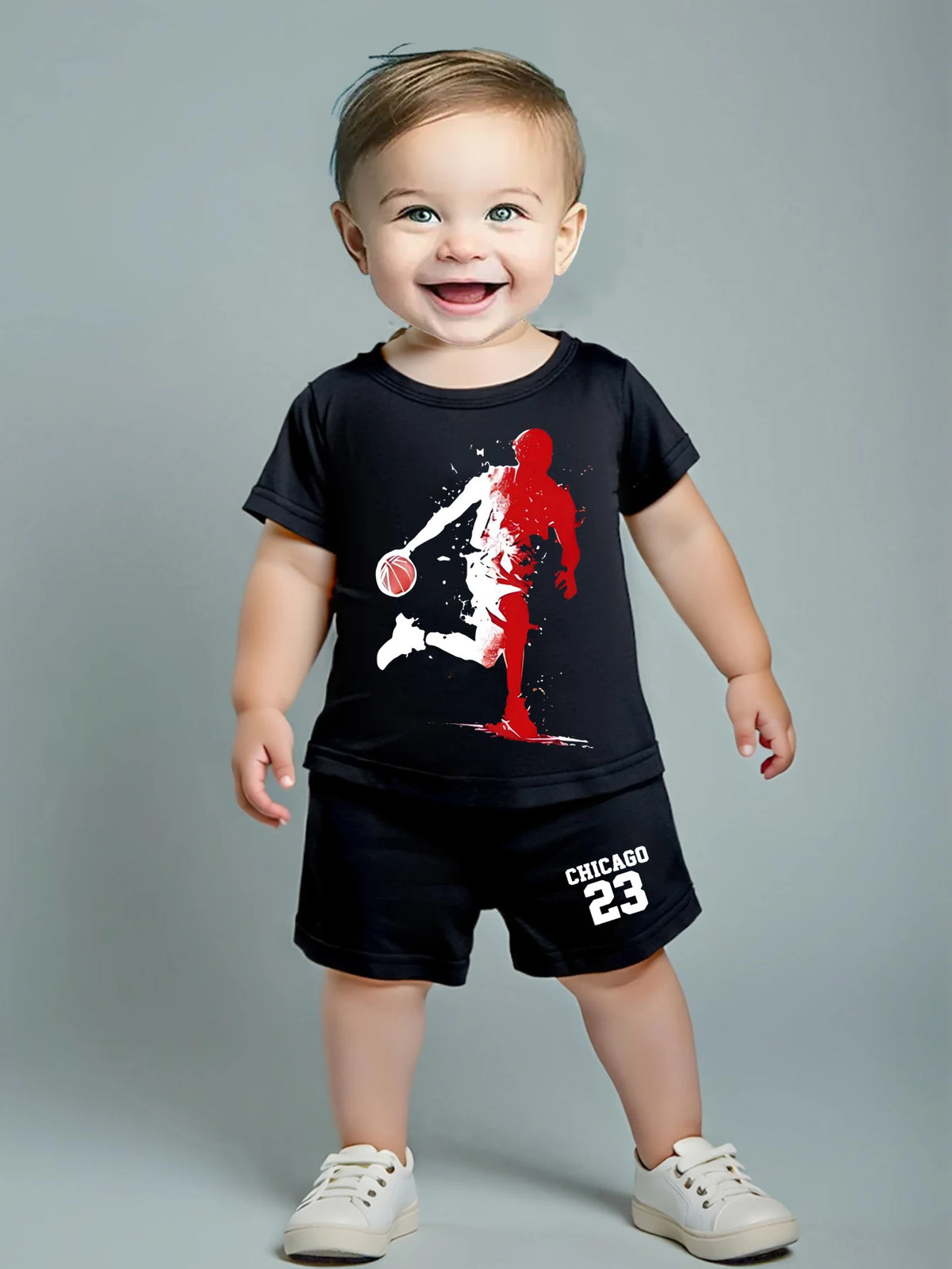 0-3yrs old Infant Baby Boy Basketball Boy Summer Clothes Sets Black Outfits for toddler boys