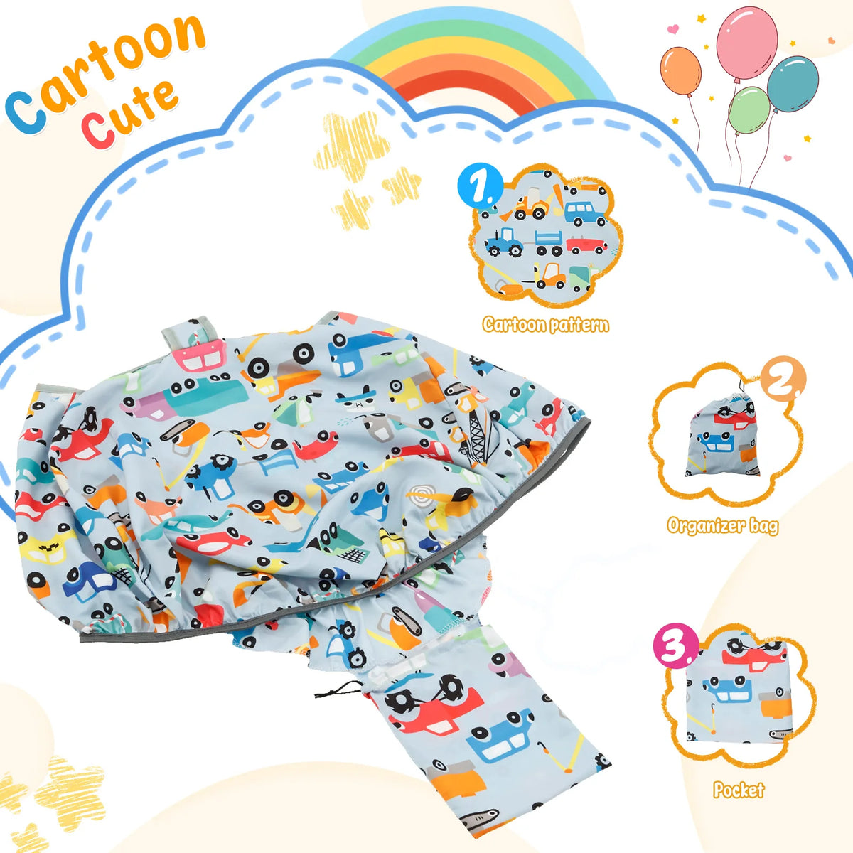 Baby Shopping Cart Seat Cover Polyester Waterproof Carton Style Baby Safety Cart Cover Comfortable Children Anti-Dirty Seat Pad