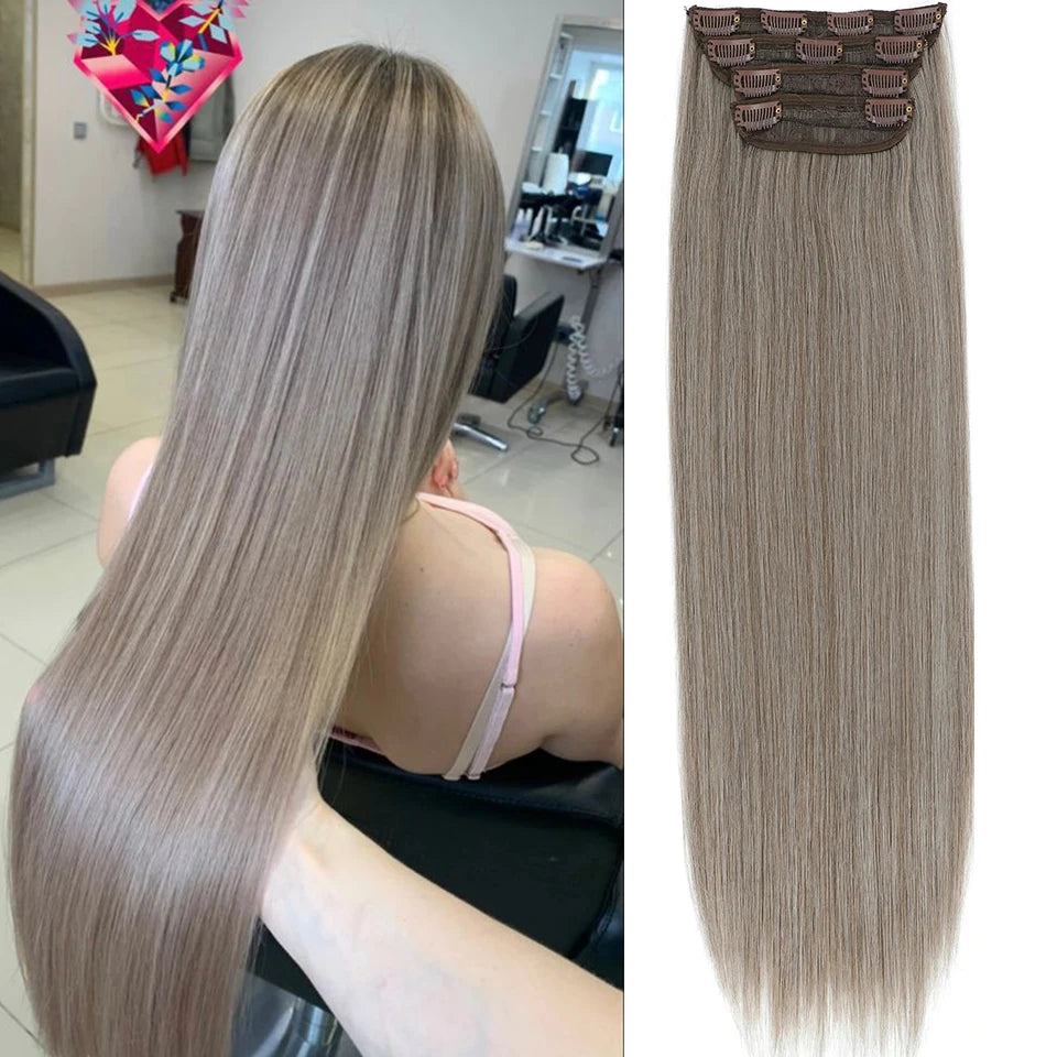 24Inches 200Grams M888 Ombre Blond 27/613 4Clips In Straight Hair Extensions Bio Heat Resistant Soft Nature Synthetic Hairpieces