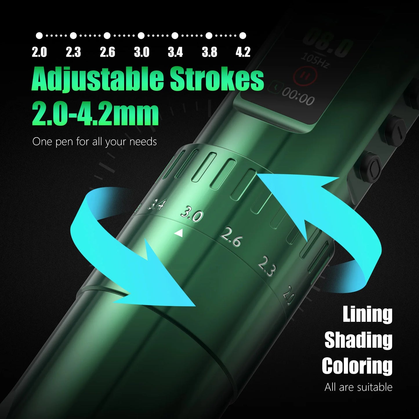 T-Rex D4 Wireless Tattoo Pen Complete Kit 2.0-4.2mm Adjustable Stroke Dot Work Mode 1600mAh Battery Full Tattoo Supplies Set