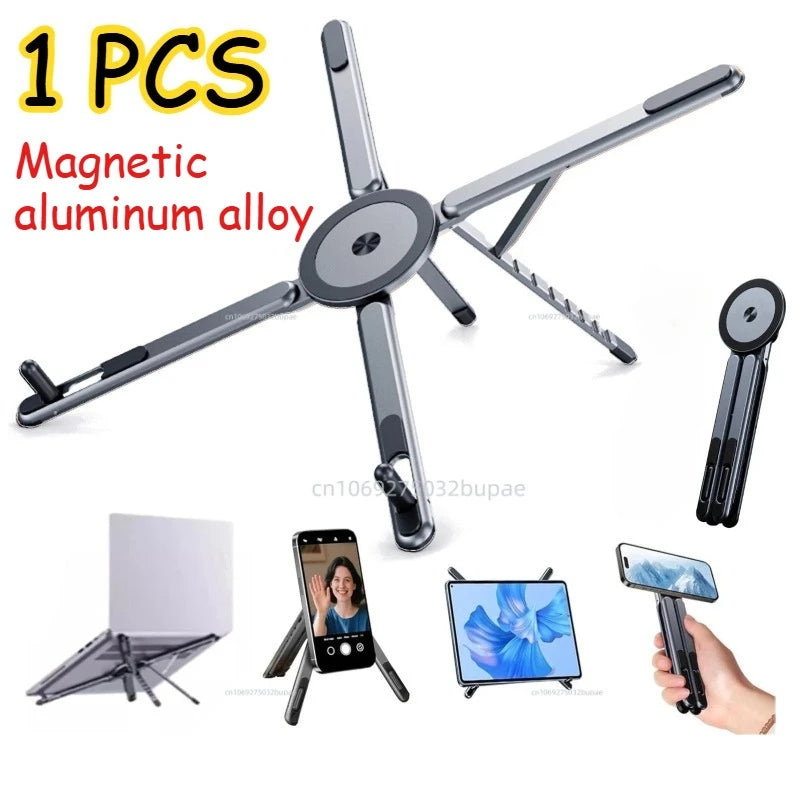 3-in-1 Magnetic Phone Holder Base for Laptop Portable Selfie Stick Foldable Tripod Stand for IPhone IPad Tablet Laptop Desktop