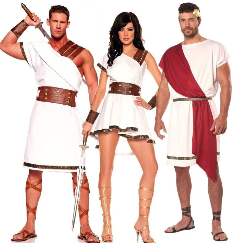 Halloween Man Women Ancient Greek Mythology Rome Toga Robe Greek Mythology God Goddess Costume Couples Fantasia Fancy Dress