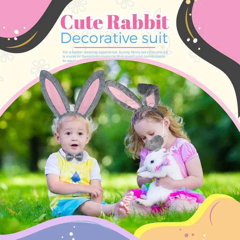 Halloween Bunny Costume Accessories Set Bunny Nose Tail Tie and Ears for Boys Girls Halloween Party Cosplay