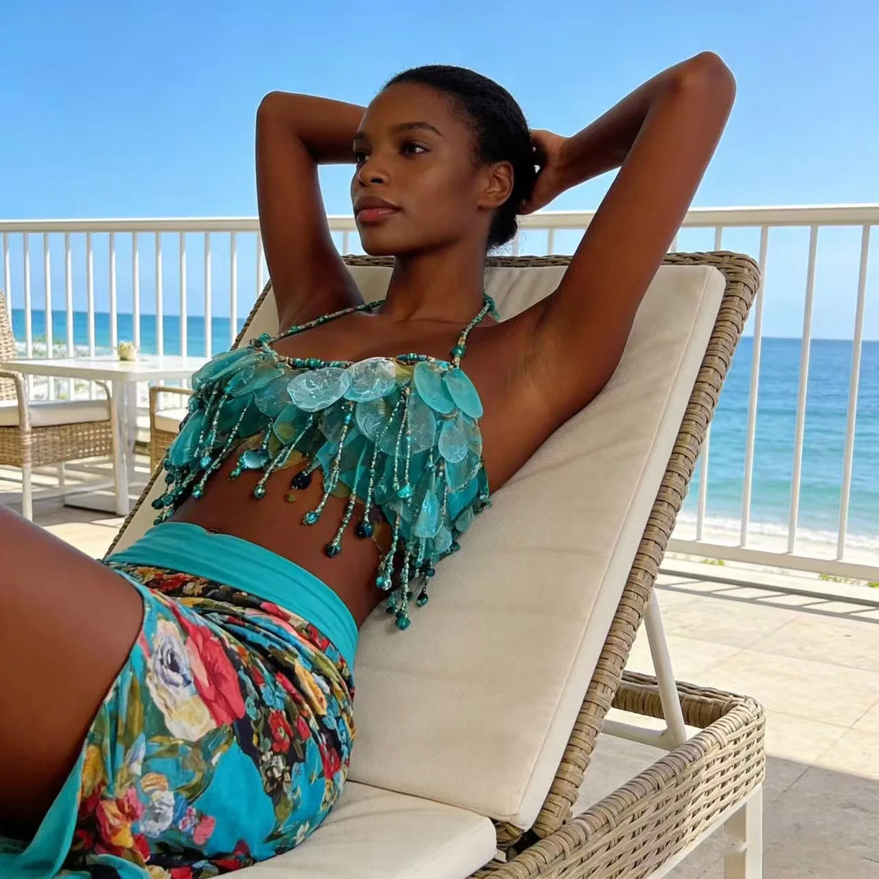 Handmade Sparkly Bohemian Mermaid Shell Beaded Halter Top Women Summer Beach Party Vacation Rave Outfit Sequins Beaded Bra Tops