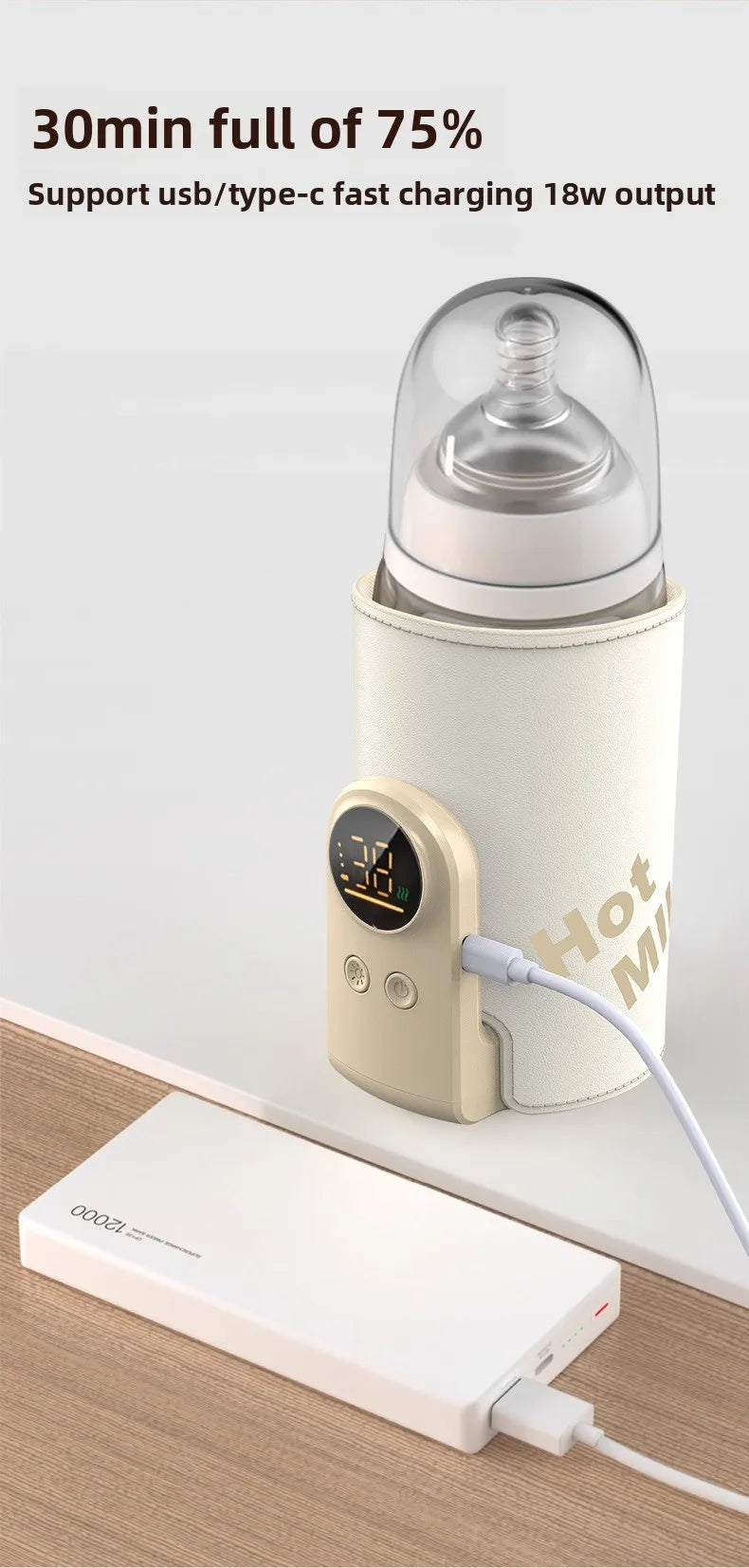 ‌6000mAh Smart Rechargeable Portable Feeding Bottle Warmer Travel Set Instant Heating Temperature Control for Baby Milk