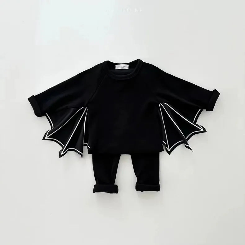 2025 Autumn New Baby Halloween Clothes Set Boy Girl Infant Long Sleeve Bat Tops + Pants + Hat 3pcs Suit Baby Halloween Costume