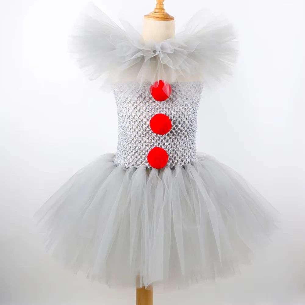 2-12Yrs Children Cosplay Villain Costume Tutu With Hat Girls Halloween Party Outfit Black Red Off Shoulder Princess Pirate Dress