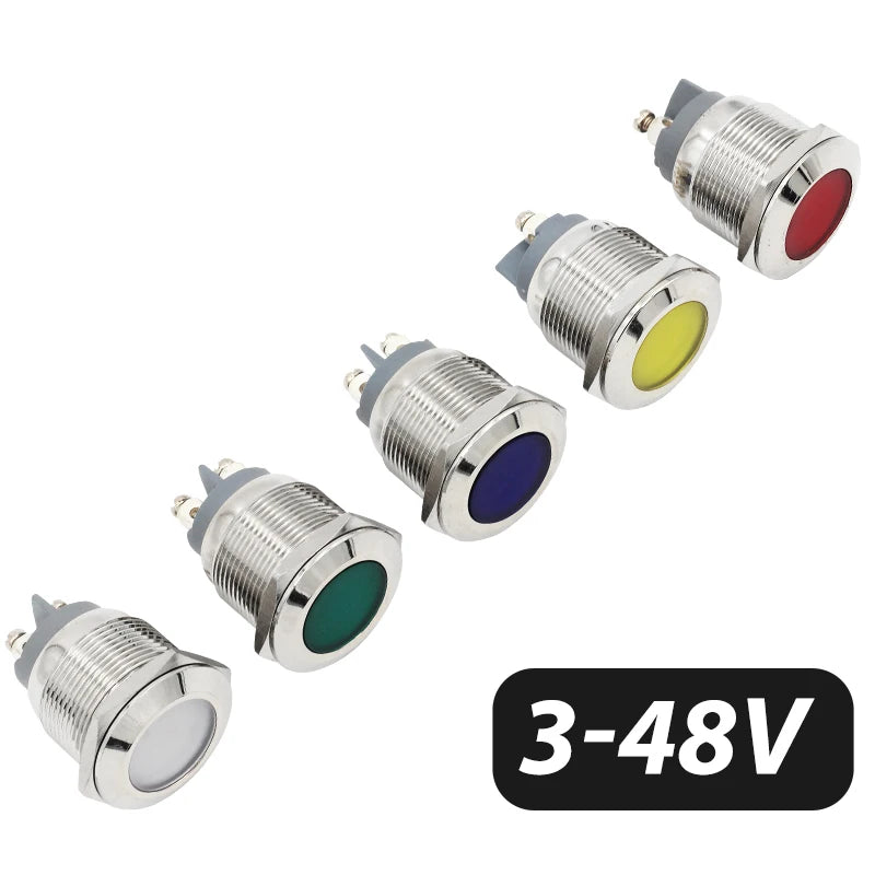 5pcs 16/19/22mm Waterproof IP67 Metal LED Indicator Light DC/AC 3-48V Signal Lamp Red Yellow Green Blue White for Car Dashboard