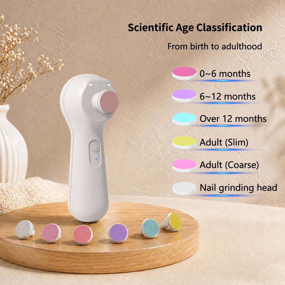 Rechargeable 6 In 1 Electric Baby Nail Trimmer, Low Noise Safe Nail Sharpener, Multifunctional Infant Kids Nail Care Cutter
