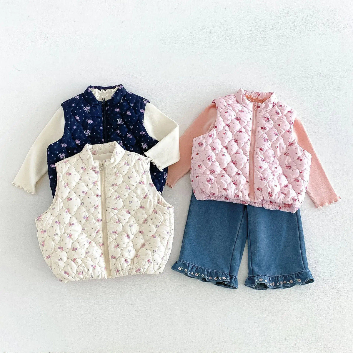 2026 New Winter Girls Quilted Floral Padded Vest | Thick Cotton Gilet | Cute Warm Outwear