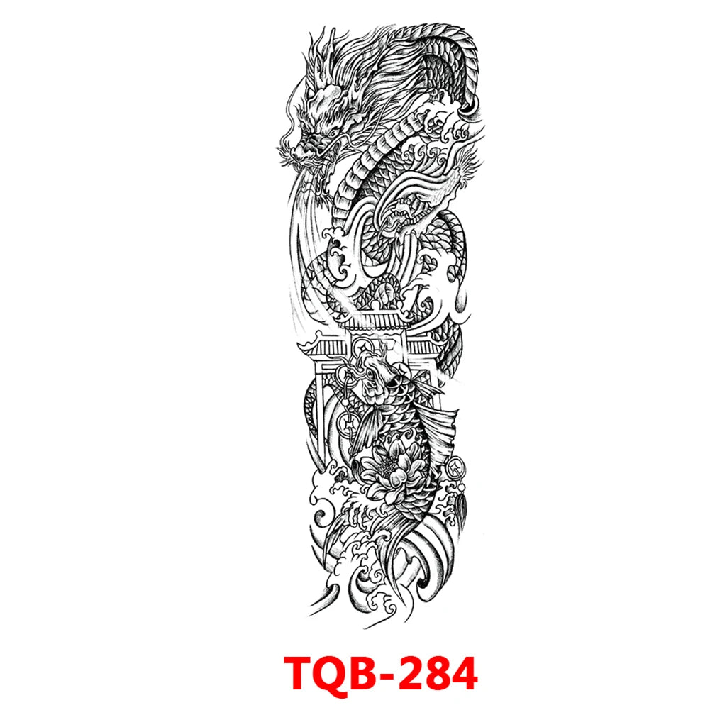 Large Arm Sleeve Tattoo Rose Gear Clock Eye Waterproof Temporary Tatto Sticker Lion Wolf King Body Art Full Fake Tatoo Women Men