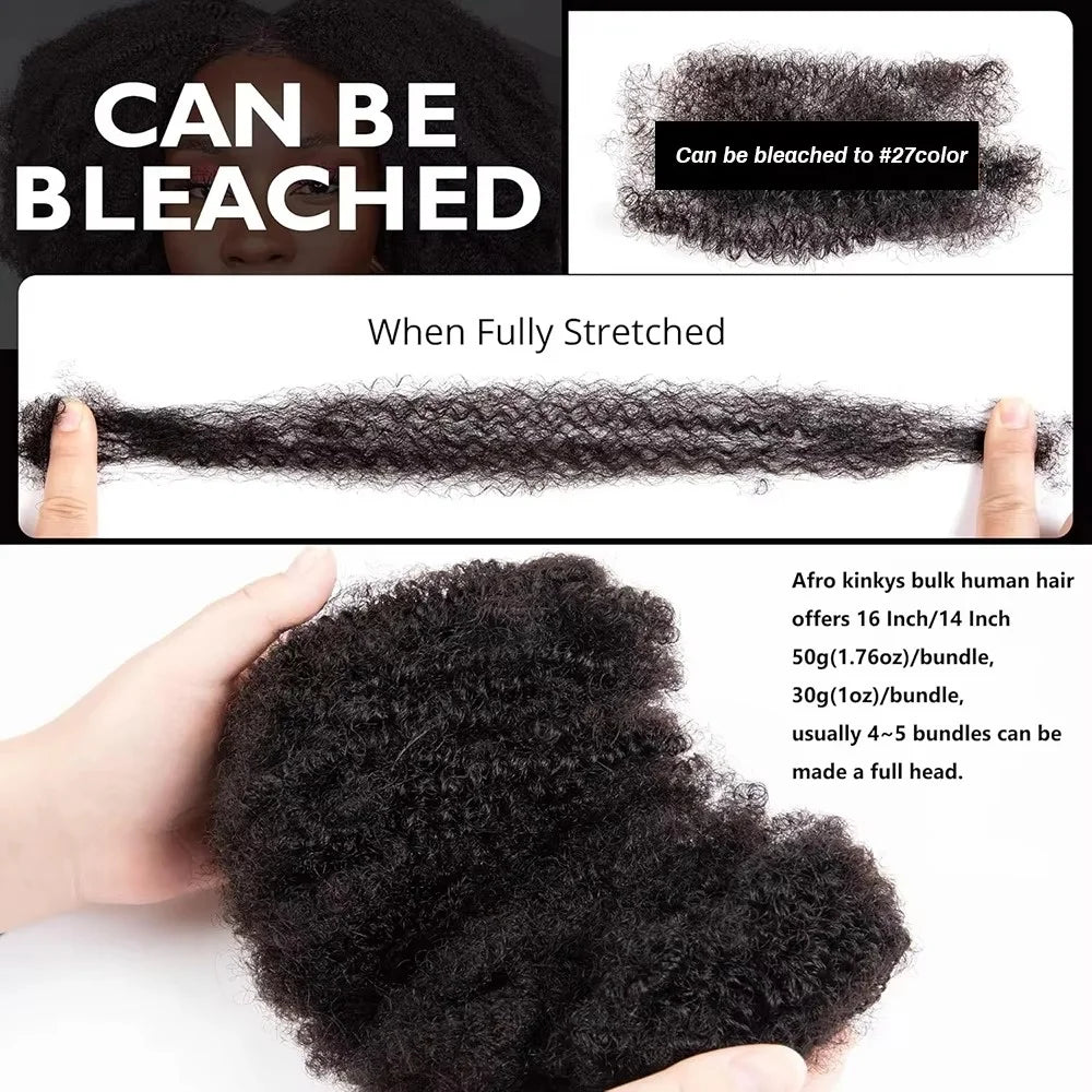 Brazilian Hair Afro Kinky Curly Wave 100% Human Hair Bulk For Braiding Twists Hair For Micro Twist Afro Kinky Hair Extension