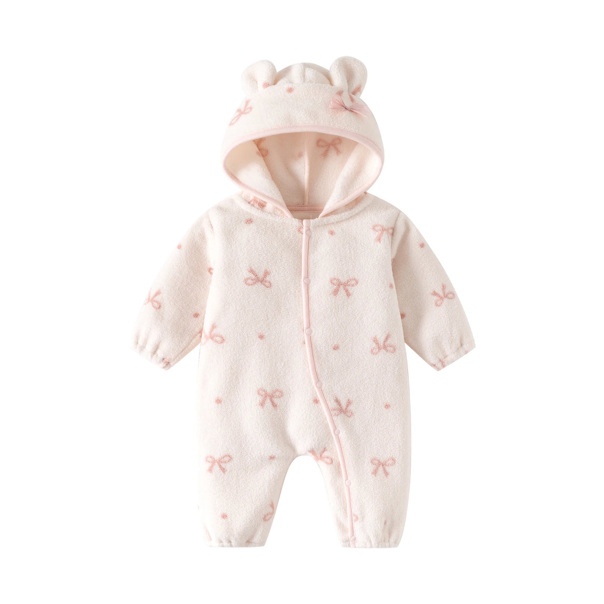 2026 Spring Newborn Baby Hooded Rompers Cute Bear Fleece Girls Jumpsuits Clothes for Toddler Infant