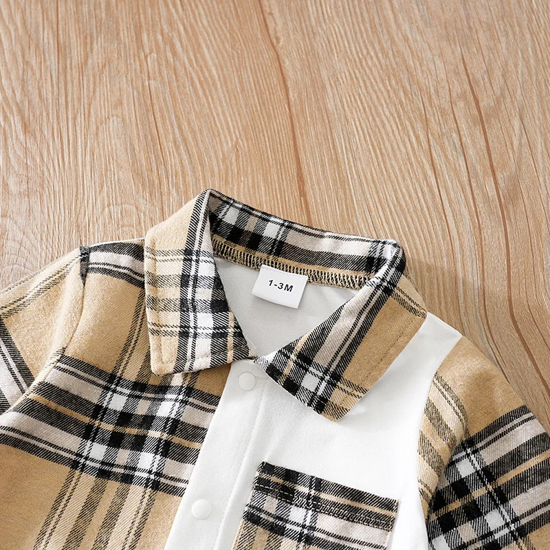 Newborn Clothes Casual Checkered Comfortable Boy And Girl Spring And Autumn Long Sleeved Baby Jumpsuit+Hat Two-Piece Set