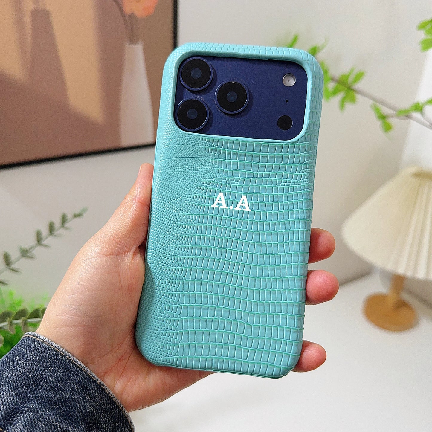 Customized letter Lizard pattern PU leather hard Case for iPhone17 16 15 14 Phone Cover 17 16 13 12 11 Pro Shockproof Back Funda