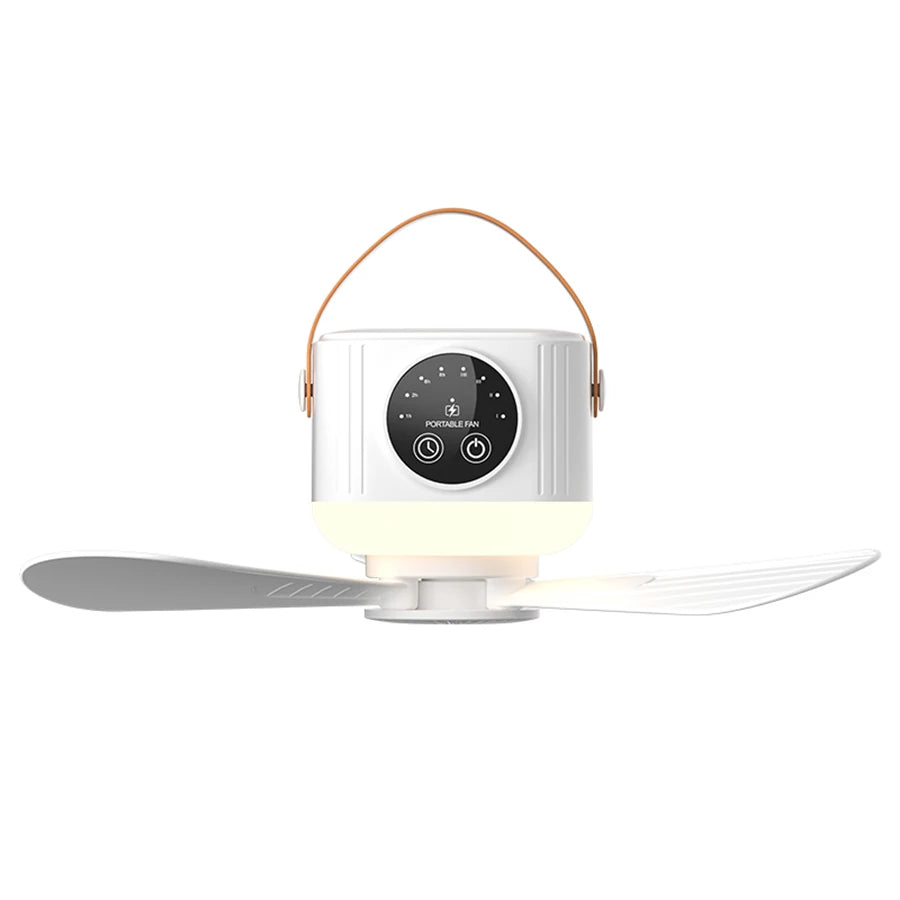 Mini Ceiling Fan, 4 Speeds, LED Screen, 3-Level Night Light, 4 Timers (1-8H), 3600mAh Battery, Remote, Quiet USB Fan for Camping