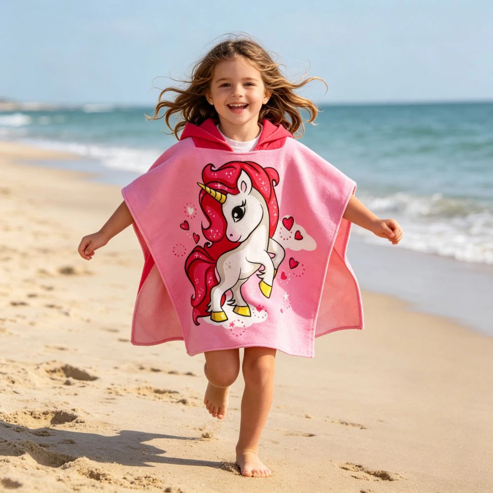 Children Bathing Stuff Kids Hooded Cape Towel Boy Cartoon Bathrobe Baby Swimming Towel Girls Unicorn Beach Towel Wrap Blanket