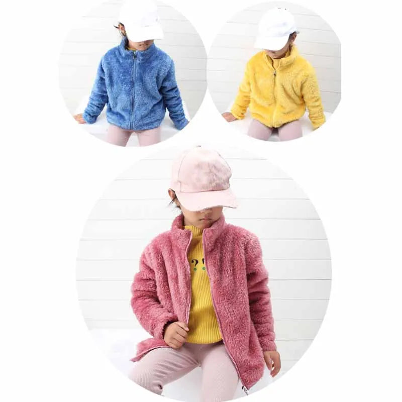 Girls Plus Velvet Coat Children's Furry Jacket Boys Double Sided Padded Outerwear Kids Warm Casual Solid Color Clothing 2-8Y