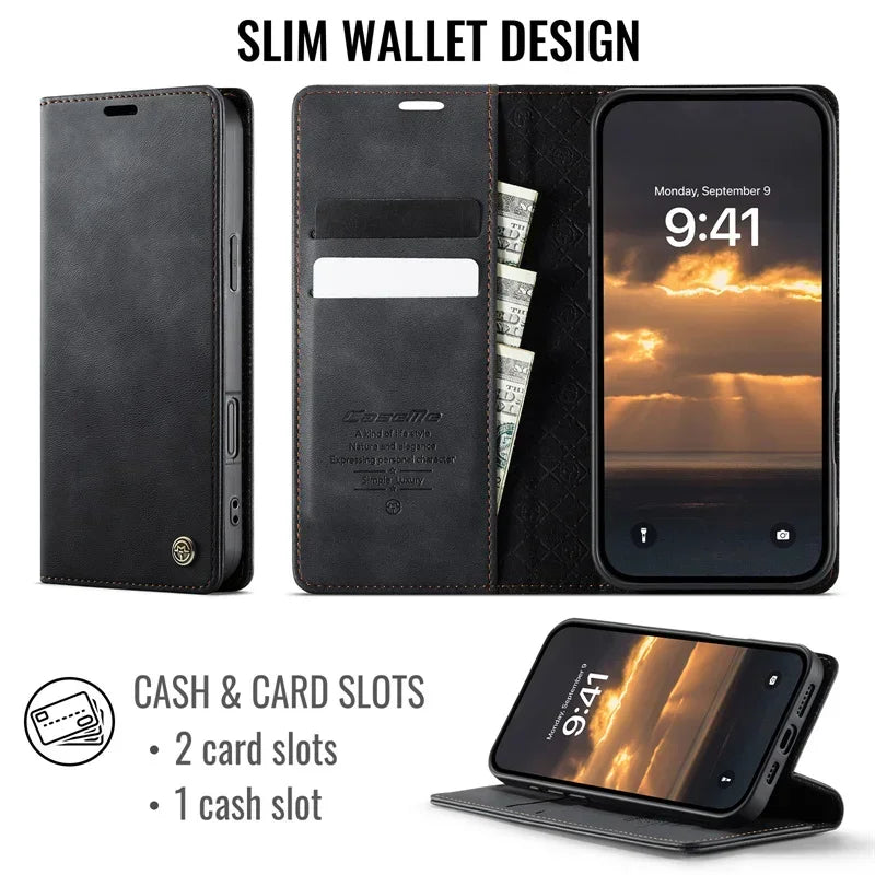 Magnetic Leather Wallet Card Phone Case For iPhone 17E 17 Air 16E 16 Pro Max 15 Plus 14 13 12 11 Flip Wireless Charging Cover