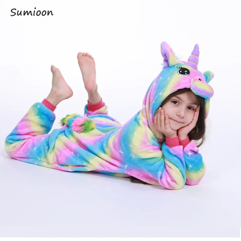 Baby Girl Clothes Kigurumi Children Unicorn Pajamas Winter Animal Cartoon Sleepers Stitch Cat Onesie Kids Costumes Jumpsuit
