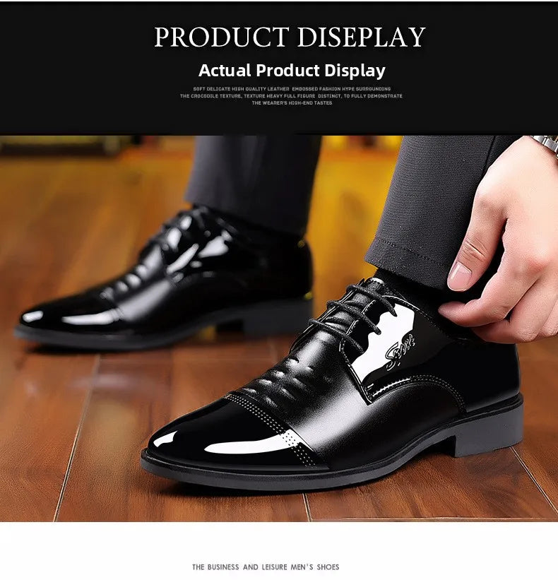 Glossy Leather Men's Shoes Casual Wedding High-Heeled Pointed-Toe Business Style British Leisure Men's Footwear