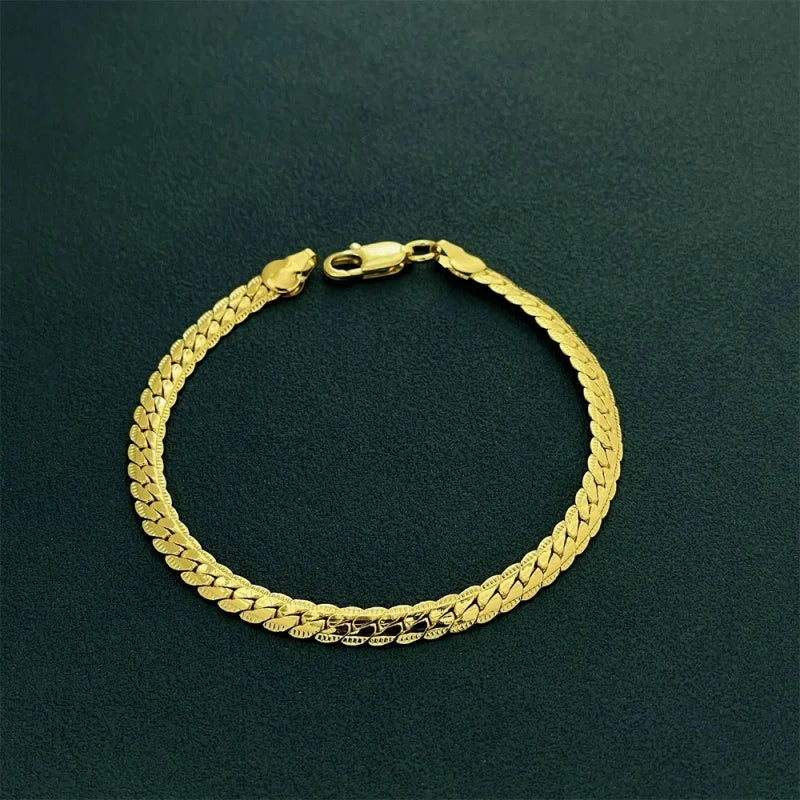 925 Sterling Silver, 18K Gold, 5mm Embossed Bracelet - Fashionable for Men and Women, Charming, Wedding Gifts and Jewelry