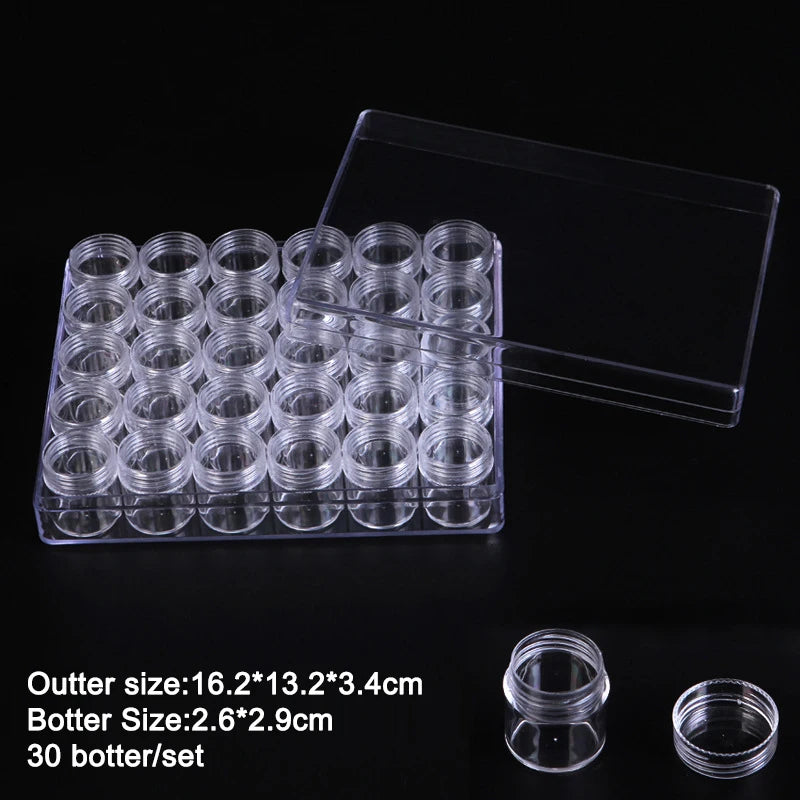 Acrylic Clear Box with 30pcs Separate Small Bottle with Lids Glitter Sample Vials Containers Organizer Handmade Jewelry Storage