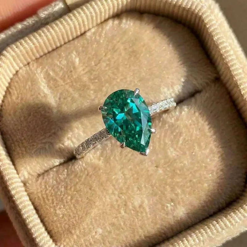 925 Sterling Silver Green Water Drop CZ Rings for Women Luxury Trendy Wedding Engagement Accessories Temperament Female Jewelry