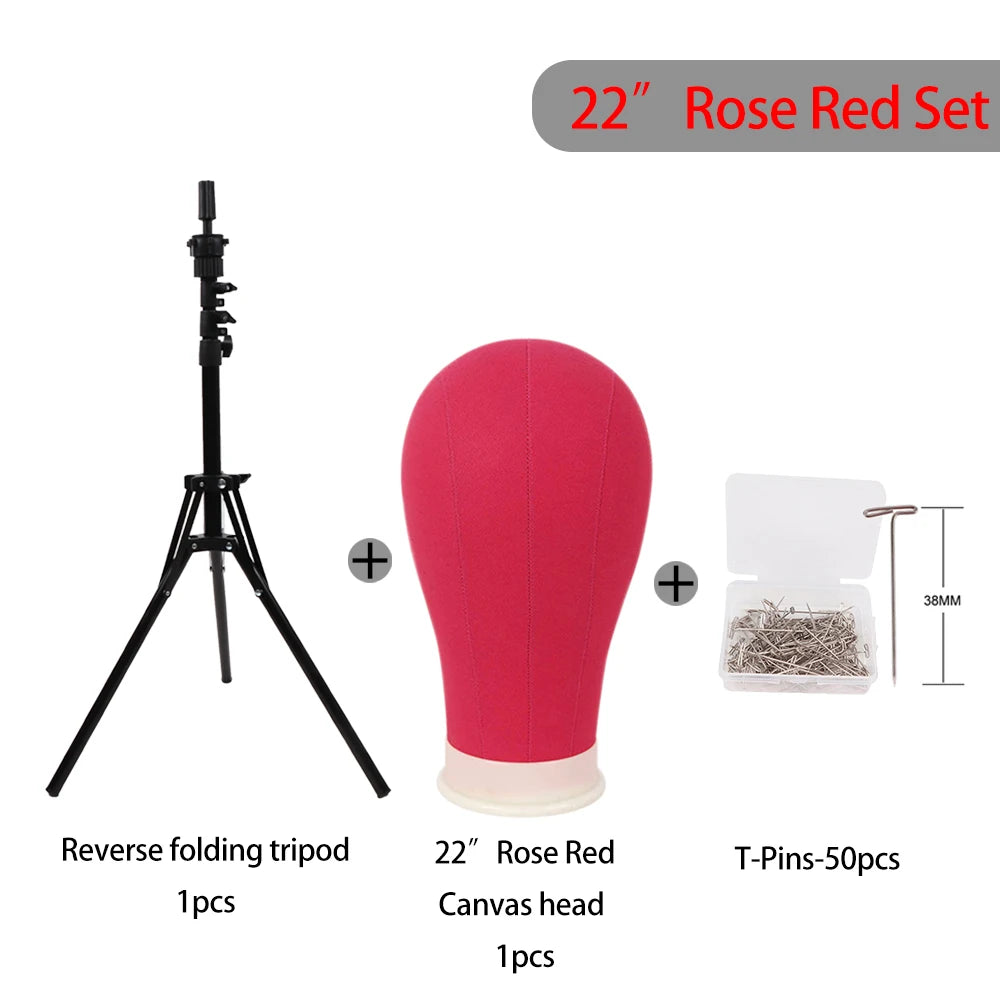 Nunify 21-25Inch Canvas Block Head Mannequin Adjustable Wig Stand Tripod With Rotatable Head Holder For Hairdressing Exhibitions