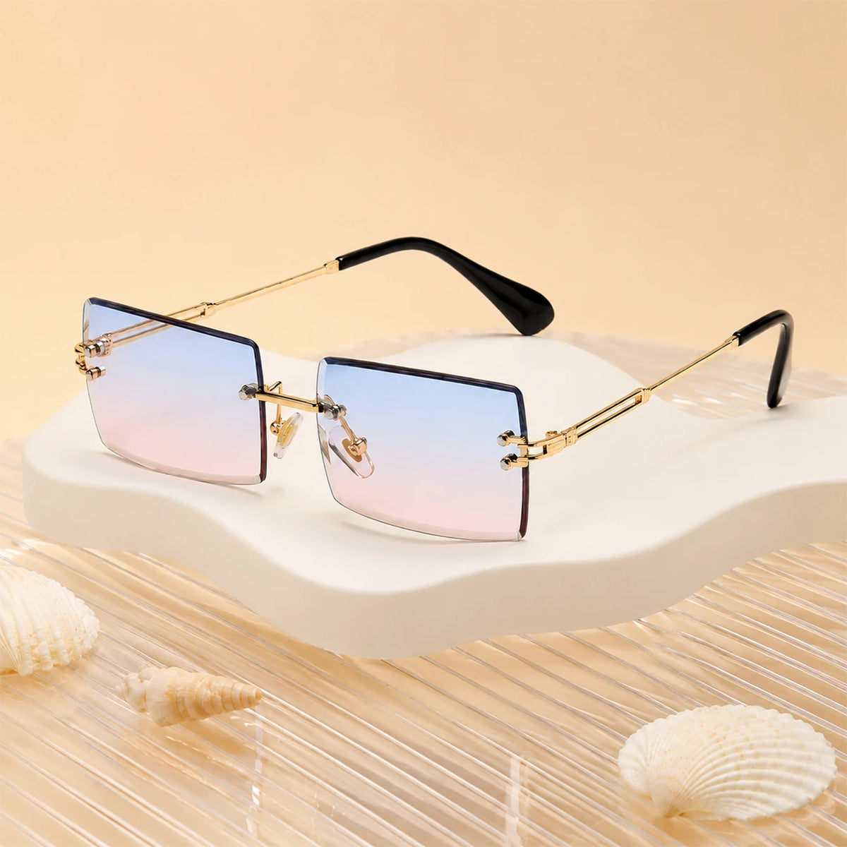 1pc Rimless Rectangle Sunglasses Frameless Cut Edge Metal UV Protection Sun Glasses for Women Men Beach Travel Daily Street Wear