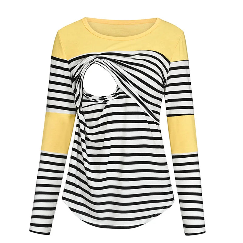 Casual Womens Pregnant Maternity Clothes Nursing Tops Breastfeeding T-Shirt Pregnancy Maternity Breastfeeding Striped