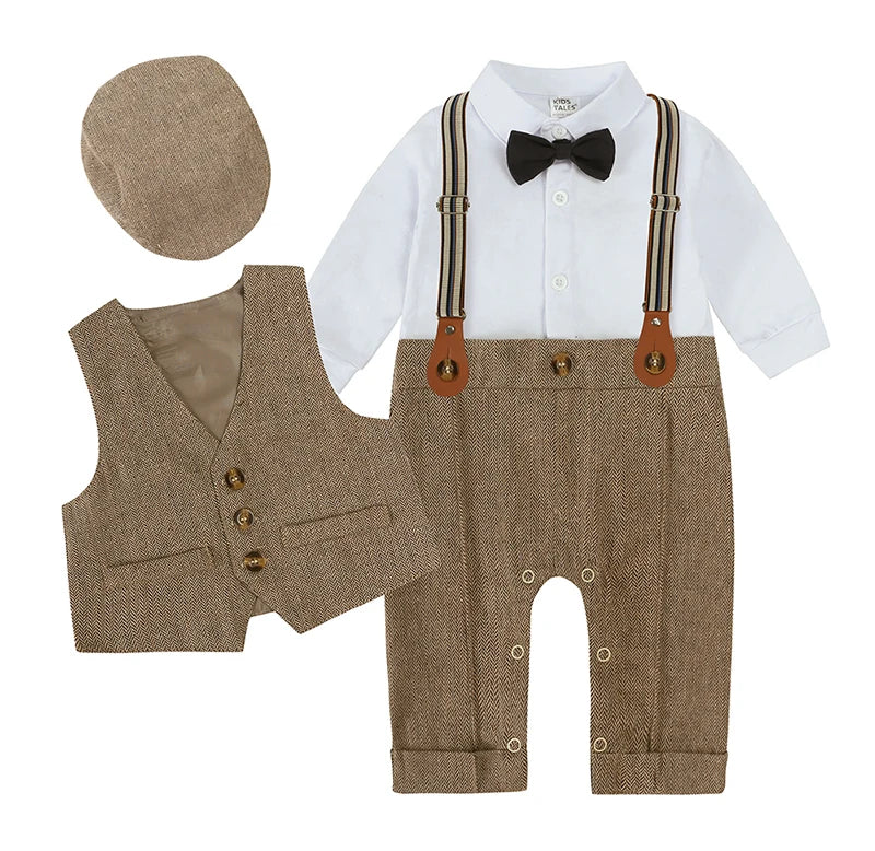 Newborn Baby Boy Clothes Set Cotton Soft Infant Clothing Sets Boys Party Dress 0-3 Years Old Toddler Outfits with Vest and Hats