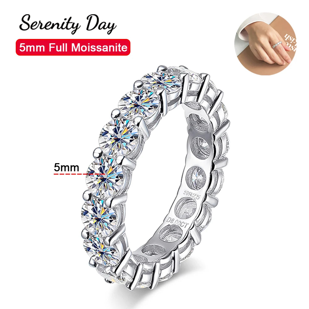 Serenity 3mm 5mm D Color All Moissanite Row Rings For Women Wedding Bridal 100% S925 Sterling Silver Plated 18K Eternity Rings