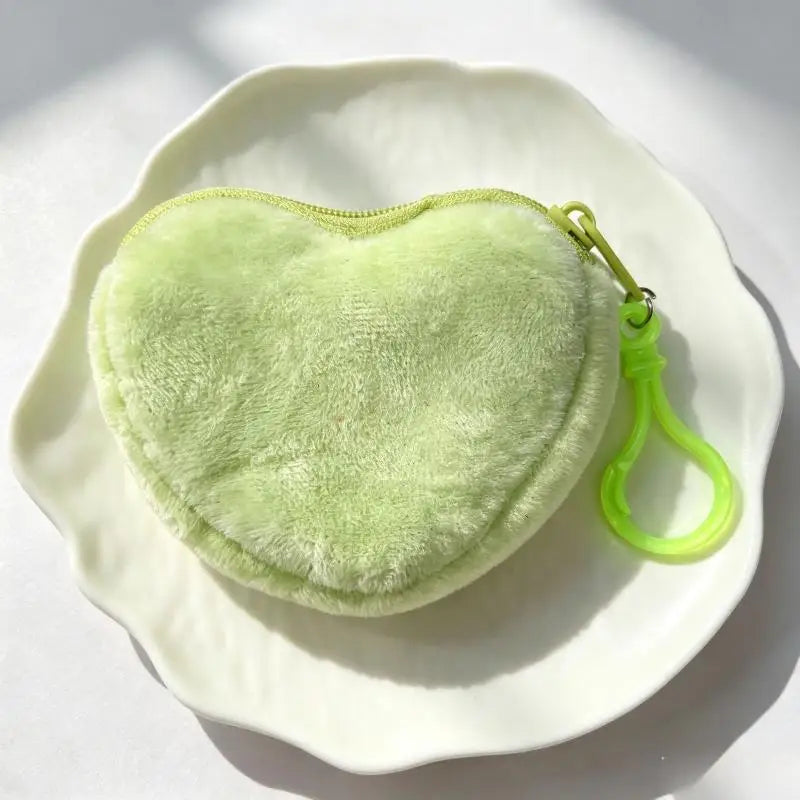 Solid Plush Heart Coin Purse Women's Cute Wallet ID Card Bag Keychain Minimalist Coin Bag Kawaii Wallets For Women Gift