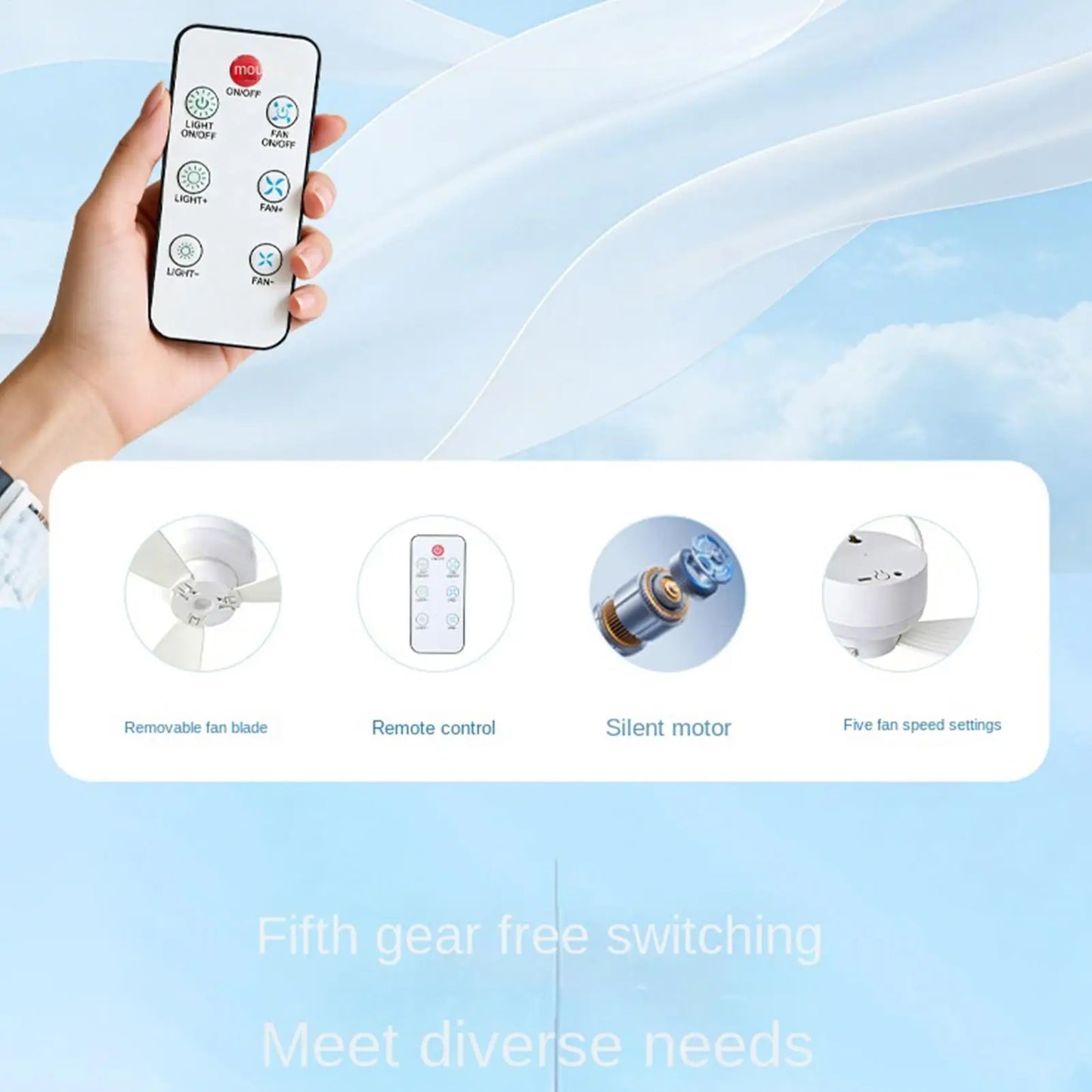 Ceiling Fan With LED Light and Remote Control USB Charging Household Outdoor Camping Tent Student Dormitory Bed Small Fan