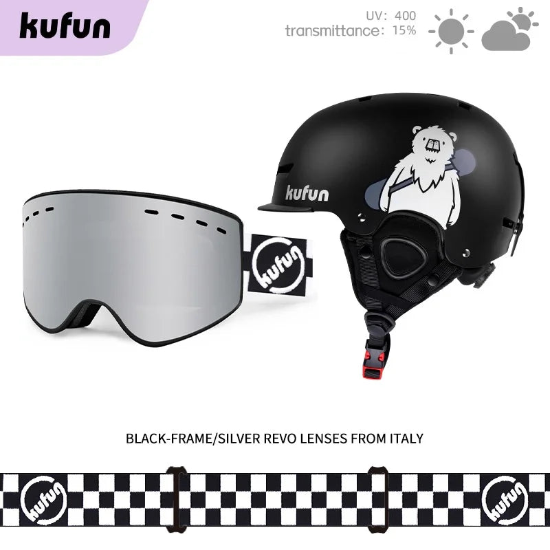 KUFUN Ski Helmet Earmuffs Winter Snow Sports Snowboard Skateboard Skating Cute Animal Lady Men Adult Kids Winter Safety Children