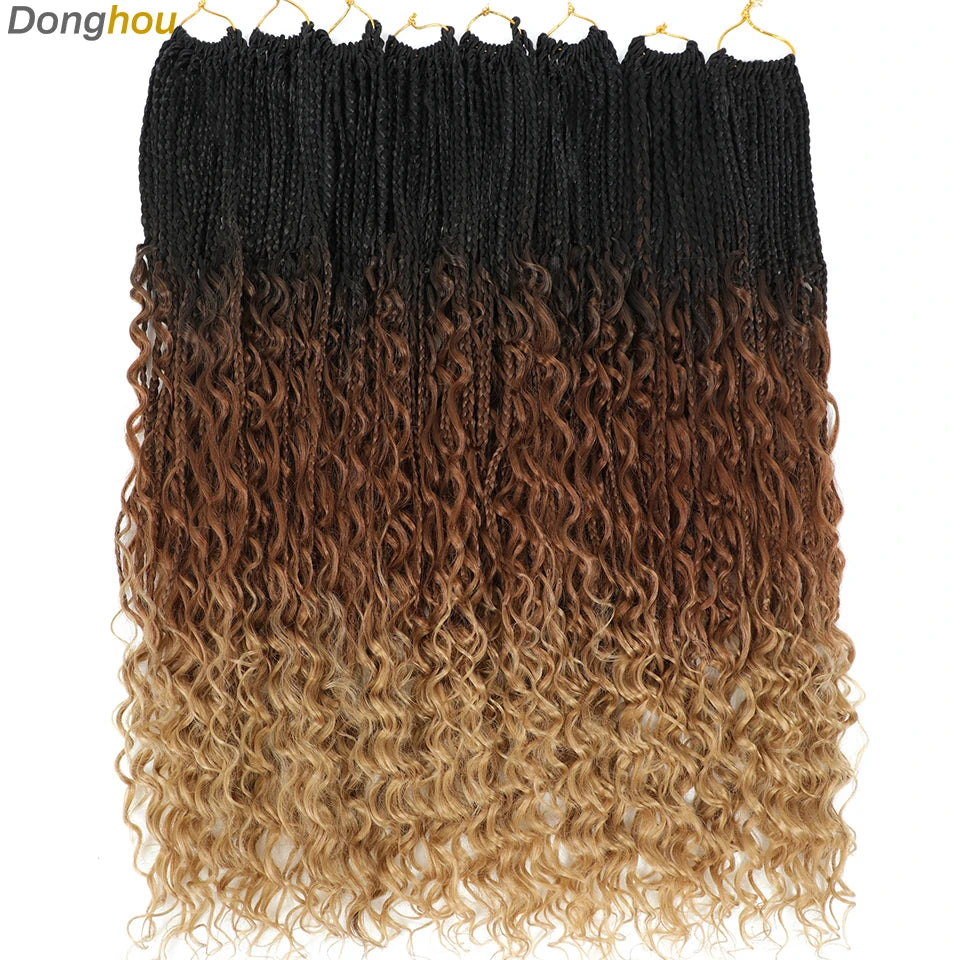 14 18 24 Inch Boho Box Braids Crochet Braids Curly Ends 1B 30 27 #4 Bug 8 Colors Ombre Goddess Bohemian Box Braids Crochet Hair