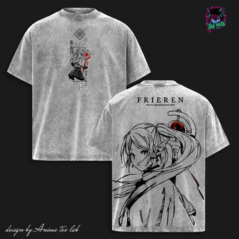 Hot Anime Frieren Beyond Journey's End Graphic Tee Men Women Clothing Washed Cotton Tshirt Casual Loose T-shirt Harajuku T Shirt
