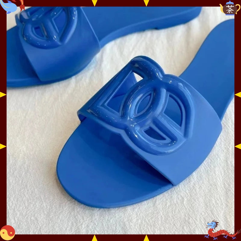 Women's Slippers New Summer Thick sandals One-word Toe Flat Beach Jelly Women's Shoes Large Size