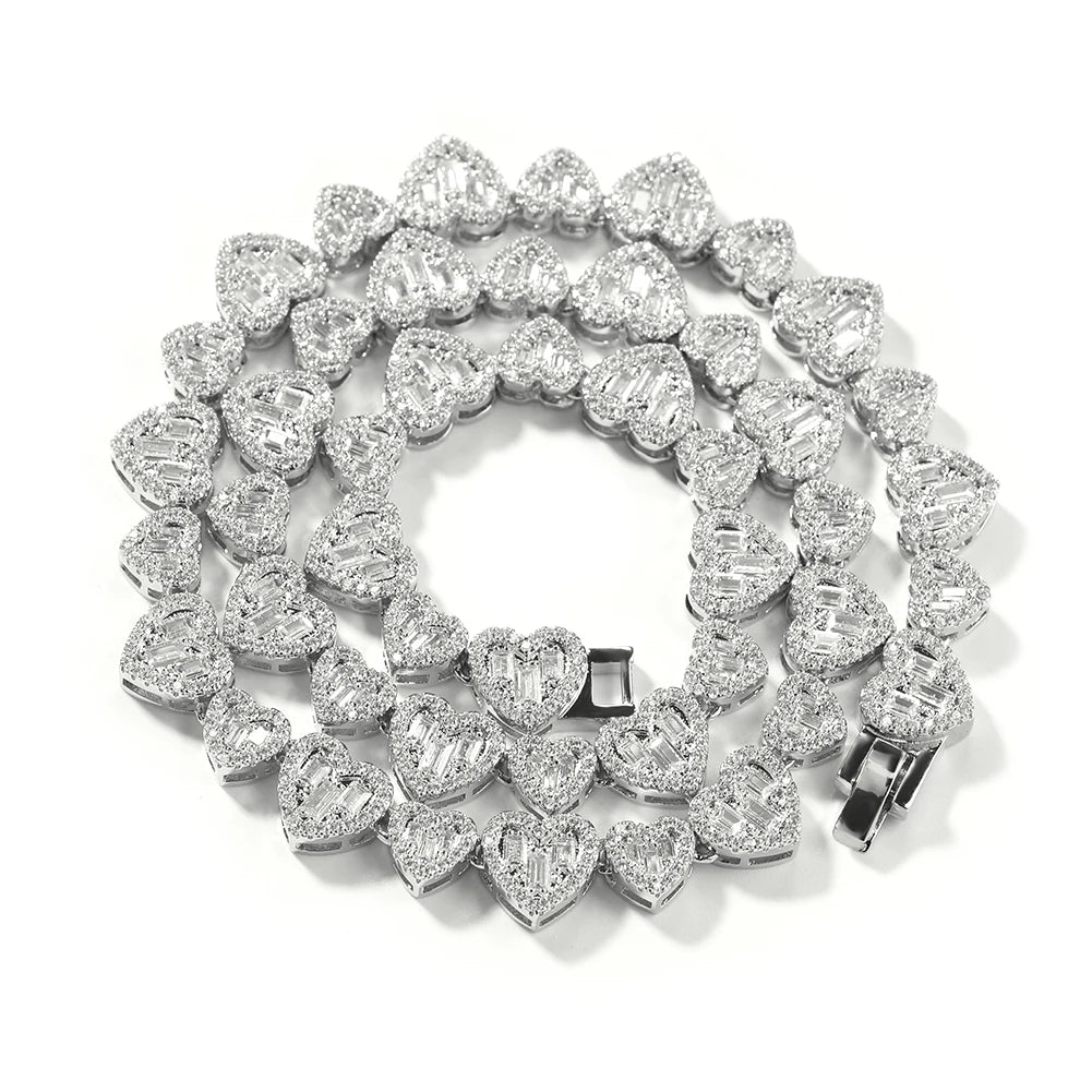 UWIN BaguetteCZ Heart Chain Necklaces for Women Iced Out AAAAA Cubic Zirconia Tennis Chain Necklaces Fashion Jewelry for Gift