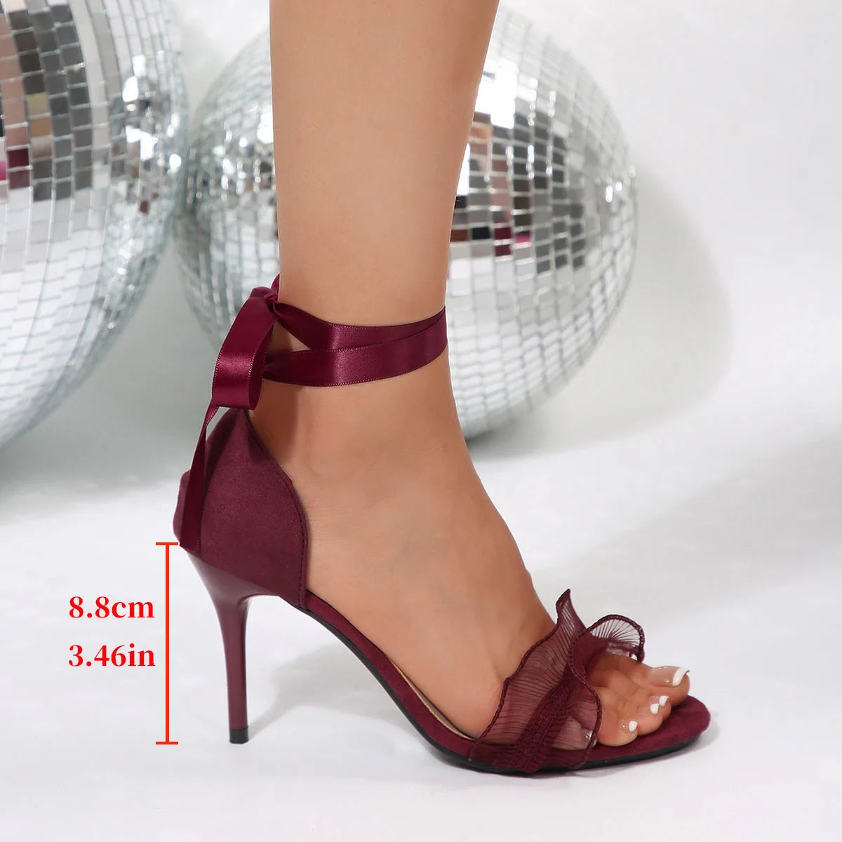 Lace Decorative Black High Heel Sandals Women 2025 Summer Thin Heel Open Toe Sandals Women Fashion Ankle Strap Party Shoes