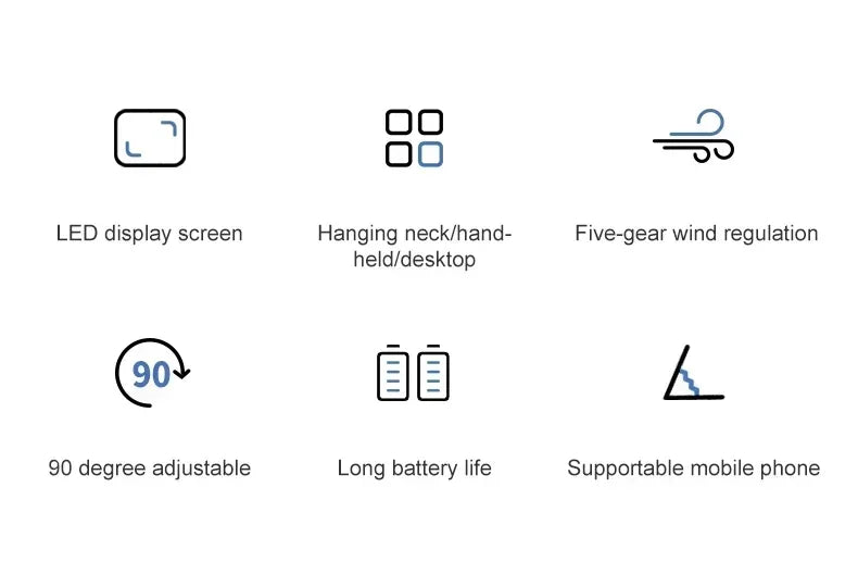 Folding Fan Mini Portable Hand-Held Fan Rechargeable Multifunctional Fan With Display Screen Neck Hanging Fans