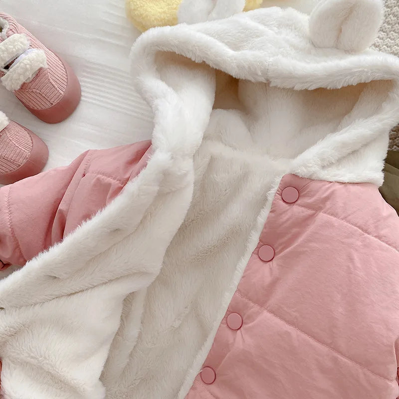 MILANCE Winter Baby Girls Clothes Fur Lining Hoodie Jacket  Cotton Fleece Boys Coat