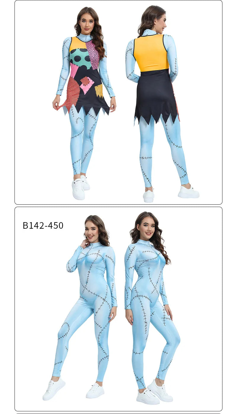 Halloween Cosplay Costume For Women Sally Printed Dresses Party Costume Zenti Carnival Bodysuits Dress Up Female Women Leggings