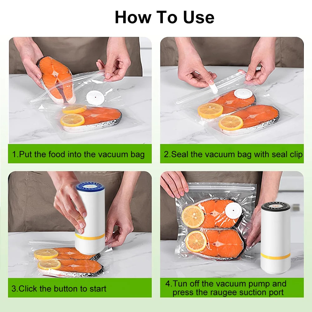 Electric Air Pump Handheld Automatic Air Pump Food Fresh-Keeping Rechargeable Vacuum Sealer with BPA-Free Vacuum Packaging Bag