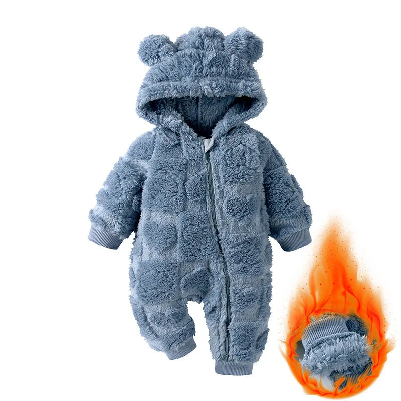 0-18 Months Newborn Baby Romper Winter Thicken Flannel Warm Clothes Infant Boy Girl Oneies Pyjamas Kids Cute Hooded Jumpsuits