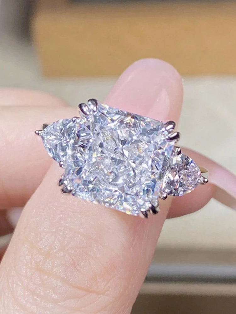 925 Sterling Silver Colourful Sugar Cube Triangle Zirconia Ring For Women Daily Anniversary Luxury High Quality Fine Jewelry