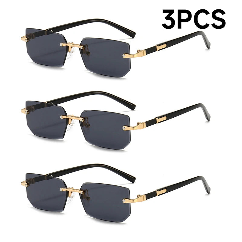 1PCS/2PCS/3PCS Rimless Sunglasses Rectangle Fashion Popular Women Men Shades Small Sun Glasses For Female Male Traveling Oculos