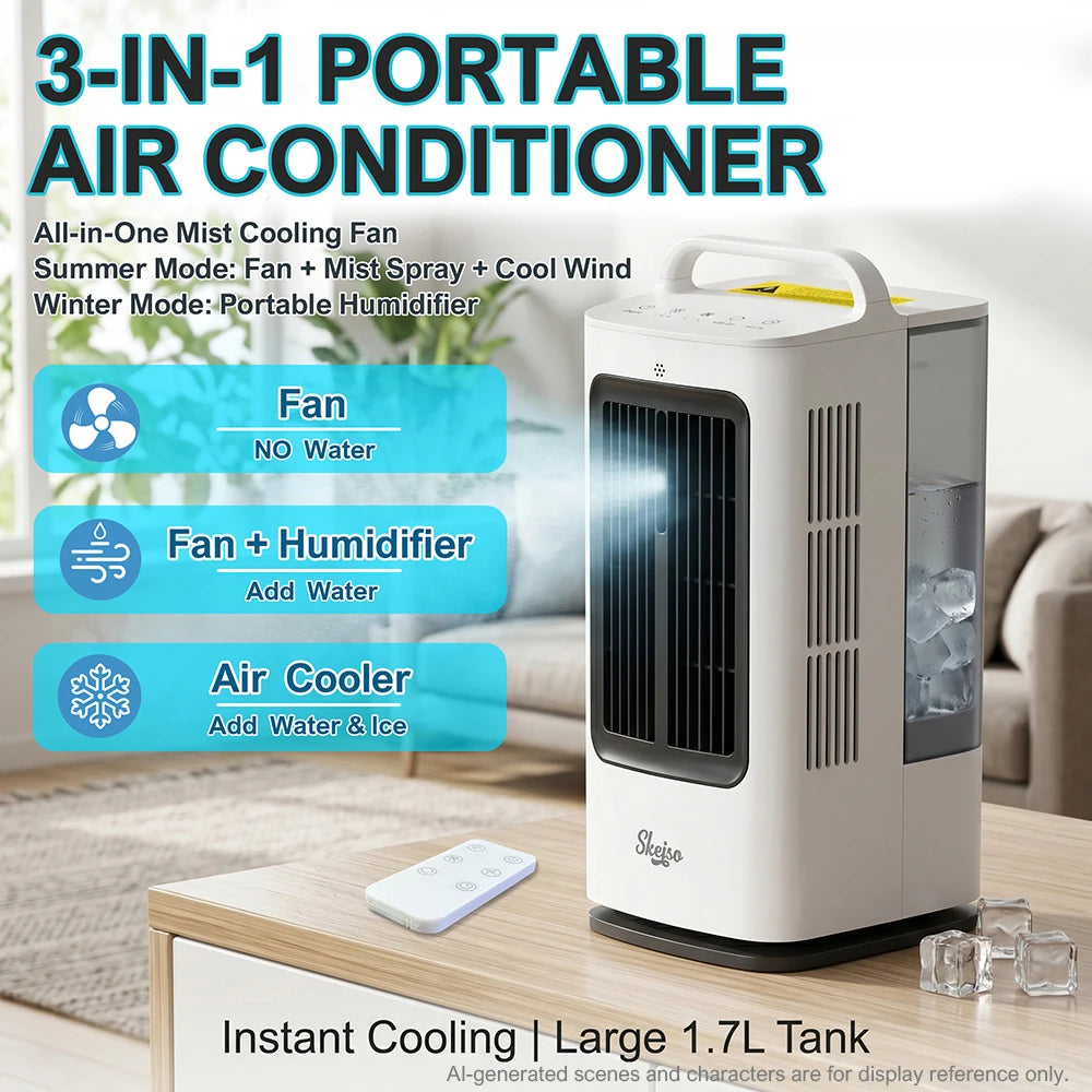 2026 Portable Air Conditioner Fan Smart Touch Control Timer Multi-Functional Air Cooler for Home Office Use
